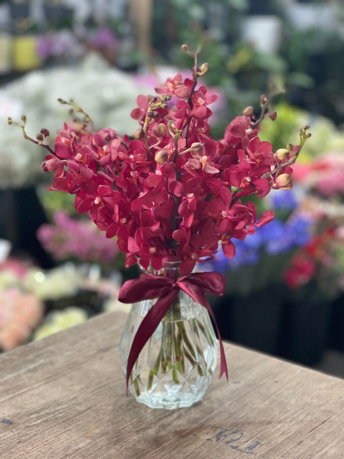 Deep Red Orchid with Vase